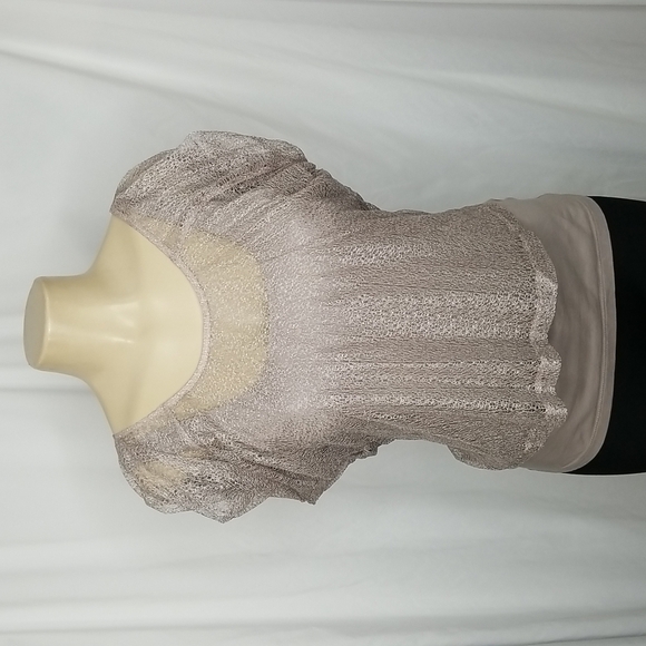 TOP SHOP TAUPE LACE CROP TOP WITH RUFFLED SLEEVES SIZE 6 ZIPPER BACK - Picture 1 of 8